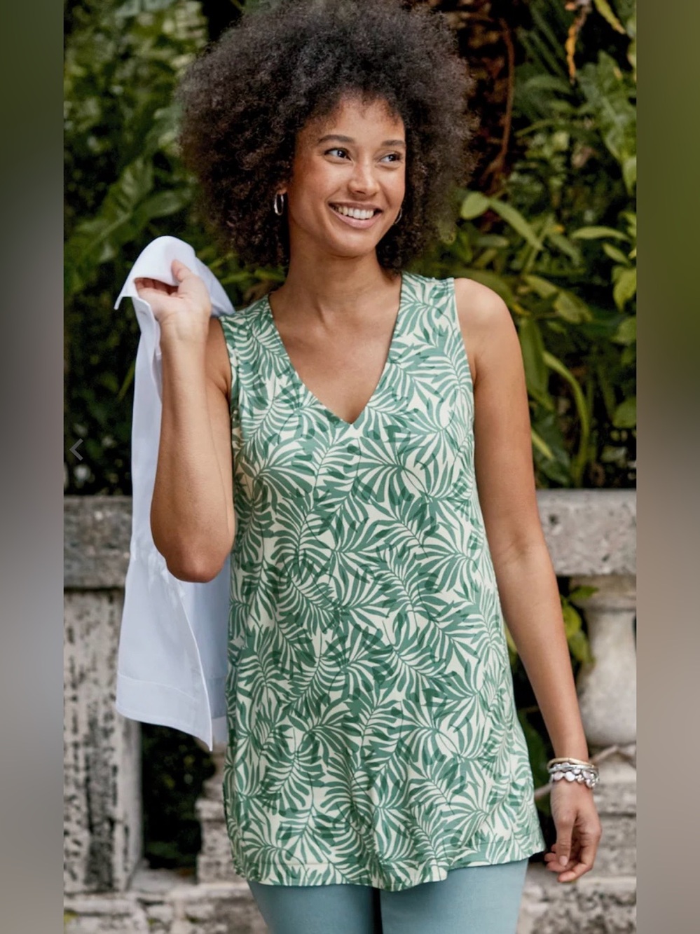 J. Jill Wearever Layering Tank // Porcelain Layered Fronds Green // Medium